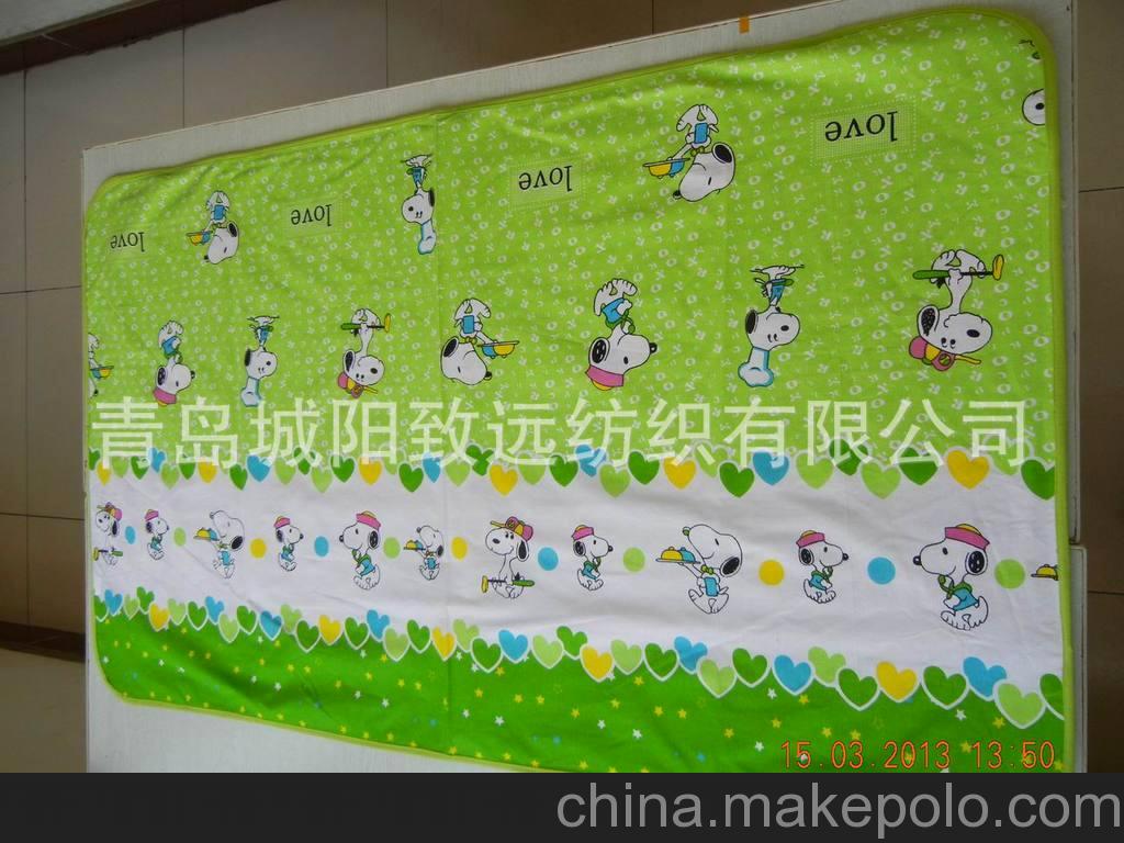 P-007綠色史努比卡通圖案嬰幼兒有機(jī)棉帆布防水透氣夏涼床單