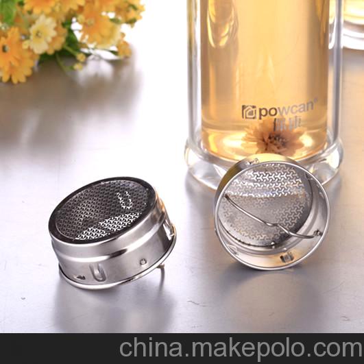 保康powcan正品320ml雙層高檔隔熱玻璃杯帶蓋 茶杯禮品水杯子批發