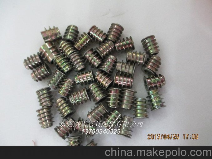 鋅合金梯形螺母，內外牙螺母，家具專(zhuān)用內外牙，帶介內外牙圖片
