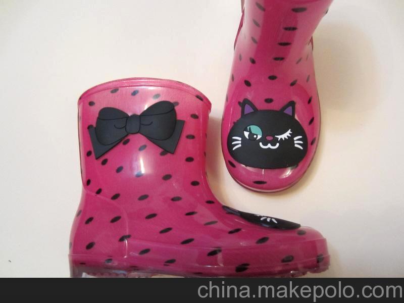2013出口日本的爆款貓頭波點水晶童雨鞋童鞋
