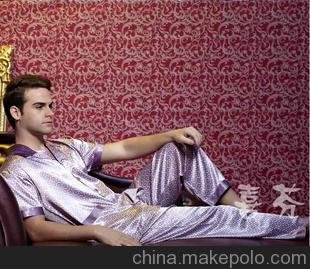 批發(fā)喜芬妮家居服春季睡衣柔滑高貴仿 真絲睡衣 長(zhǎng)袖男士睡衣套裝圖片