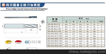 招商代理 四刃圆鼻立铣刀加长型 白钢铣刀具 耐斯卡特 规格