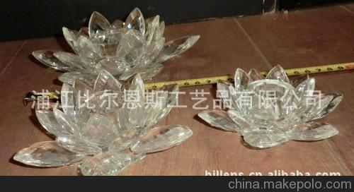 水晶玻璃工藝品蠟燭臺 浦江水晶工廠直銷 粉紅色水晶蓮花燈圖片