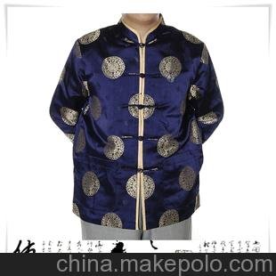 批發(fā)男唐裝春秋款式 男壽團織錦上衣(直袖)-雙層-206150藍色圖片