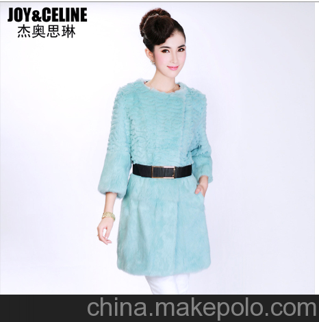 杰奧思琳 2013新品 進口荷蘭整皮兔毛長款皮草外套女圖片