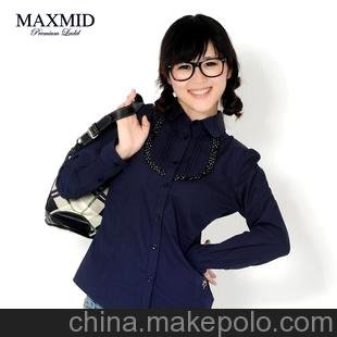 MAXMID 2011新品秋裝 英倫學(xué)院風(fēng) 修身翻領(lǐng) 長(zhǎng)袖襯衫女 MM0913圖片
