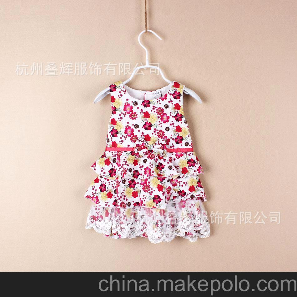 外貿童裝批發 品牌DKNY*花朵系列女童蕾絲邊公主裙 2色可選