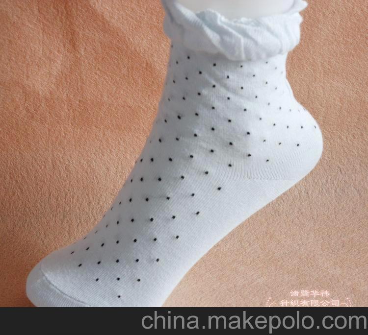 B11003日单tutuanna 全棉细点花瓣罗口女袜 泡泡袜口 小圆点批发